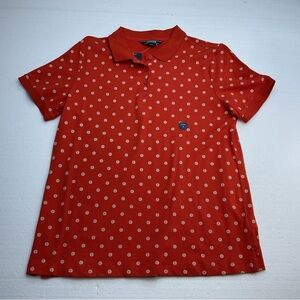Lands End Misses M 10-12 Pique Polo Shirt Sweet Persimmon Ivory Ditsy Pattern